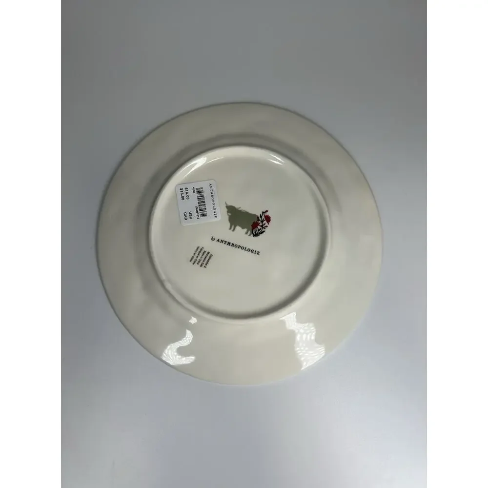 Anthropologie Millie Stoneware Dessert Plate Salad Cow Homestead HandPainted NEW